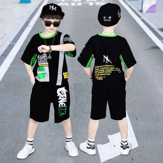 Boys' Summer Loose Sports Clothes Middle And Big Children's Two Piece Set
