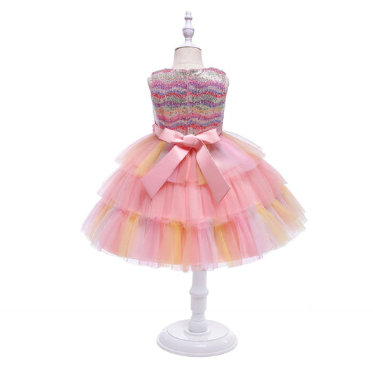 Children's Colorful Puffy Yarn Cake Dress