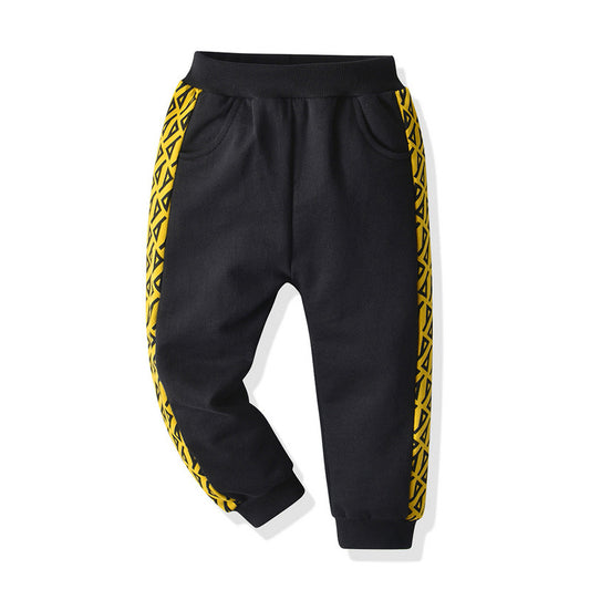CUHK Kids Long Sleeve Printed Zipper Shirt Casual Sports Pants Set Black Two-Piece Set