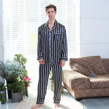 Fall men's simulated silk stripe pajamas men - Almoni Express