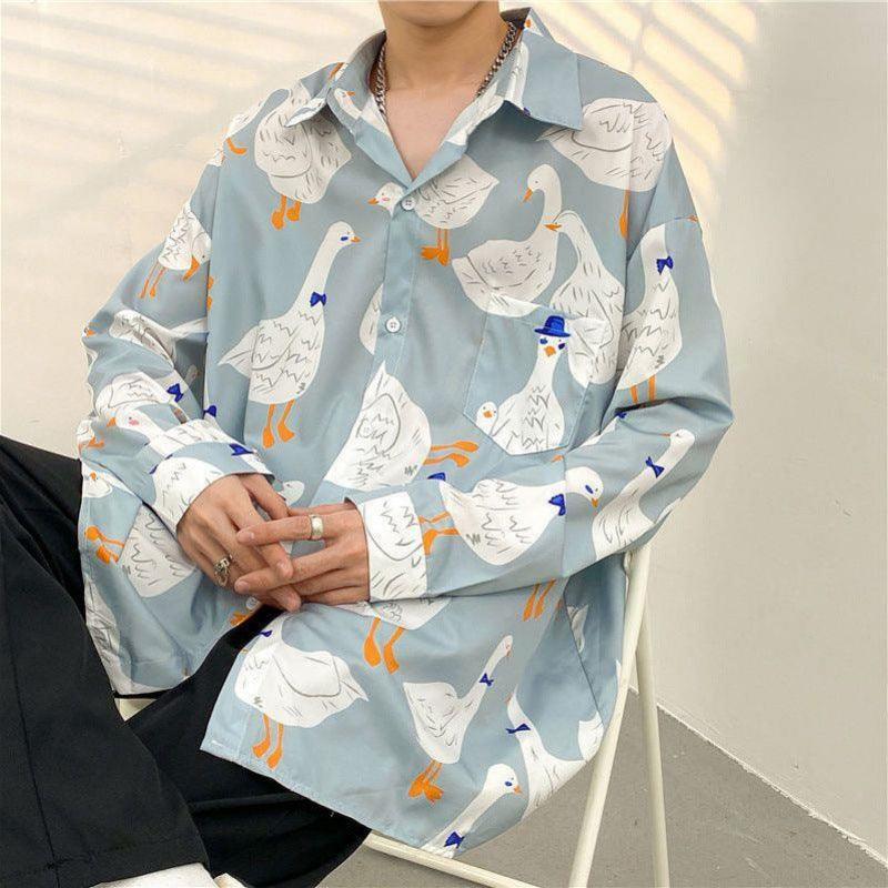 Mens Temperament Fashion Casual Printed Shirt - Almoni Express